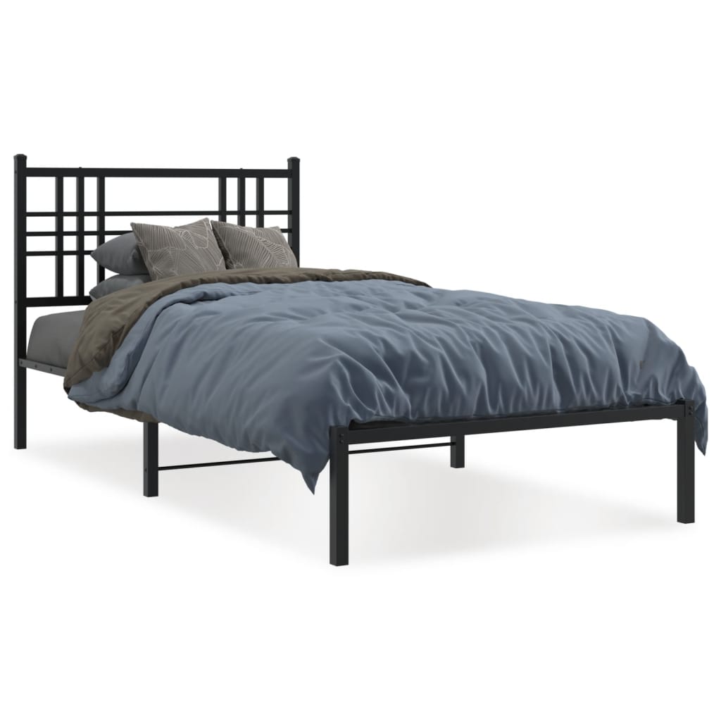 Metal Bed Frame without Mattress with Headboard Black 90x190cm