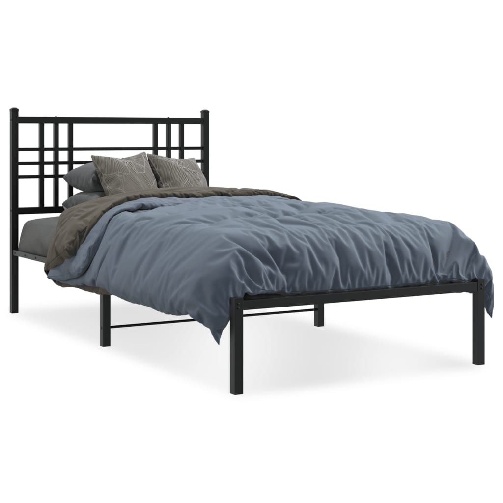 Metal Bed Frame without Mattress with Headboard Black 100x200cm