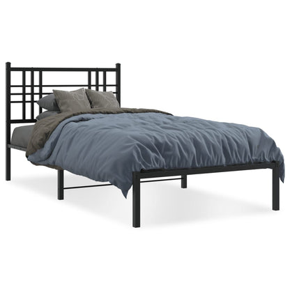 Metal Bed Frame without Mattress with Headboard Black 100x200cm