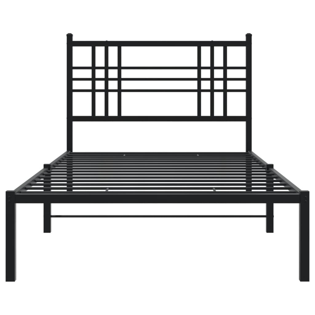 Metal Bed Frame without Mattress with Headboard Black 100x200cm
