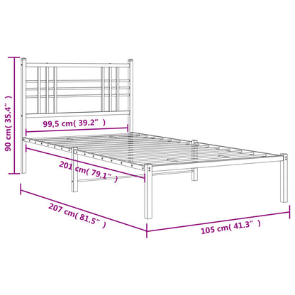 Metal Bed Frame without Mattress with Headboard Black 100x200cm