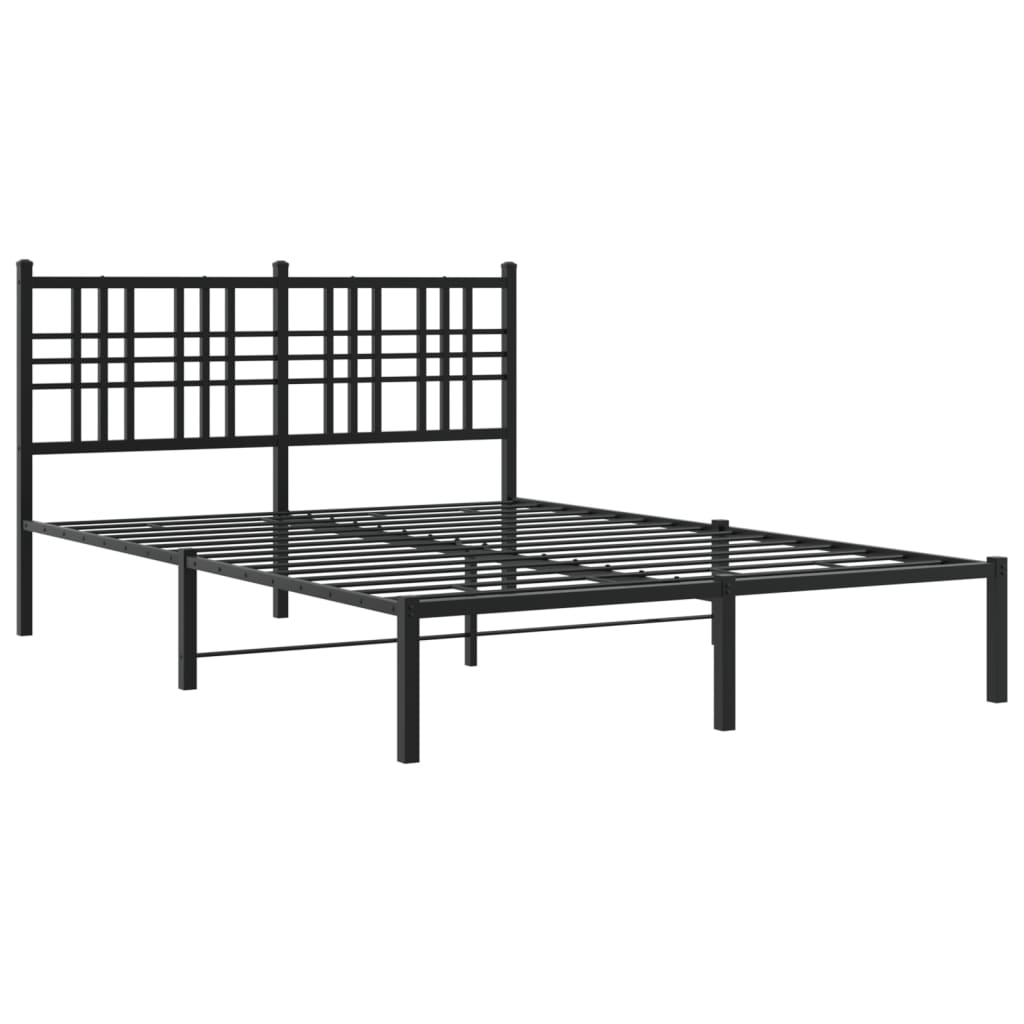 Metal Bed Frame without Mattress with Headboard Black 135x190cm