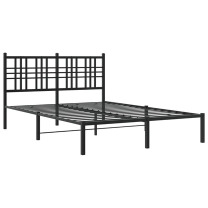 Metal Bed Frame without Mattress with Headboard Black 135x190cm