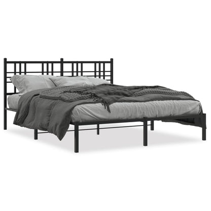 Metal Bed Frame without Mattress with Headboard Black 150x200cm