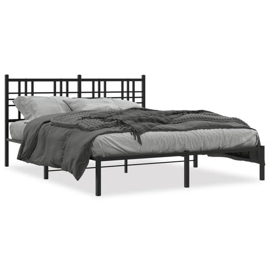 Metal Bed Frame without Mattress with Headboard Black 150x200cm