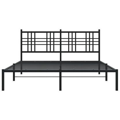 Metal Bed Frame without Mattress with Headboard Black 150x200cm