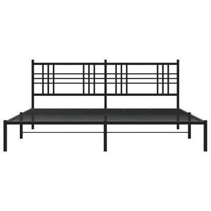 Metal Bed Frame without Mattress with Headboard Black 193x203cm