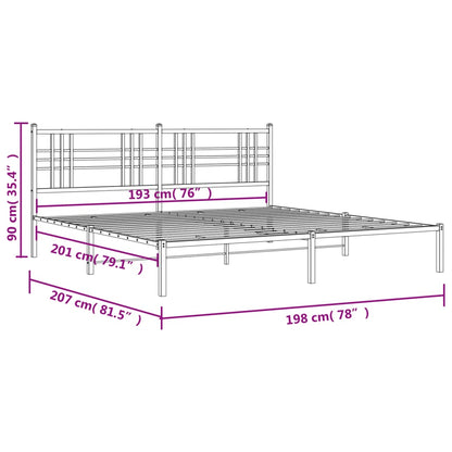 Metal Bed Frame without Mattress with Headboard Black 193x203cm