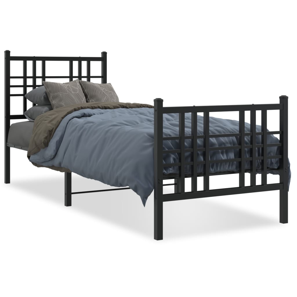 Metal Bed Frame without Mattress with Footboard Black 75x190cm