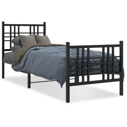 Metal Bed Frame without Mattress with Footboard Black 75x190cm