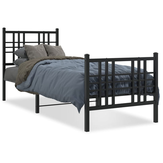 Metal Bed Frame without Mattress with Footboard Black 75x190cm