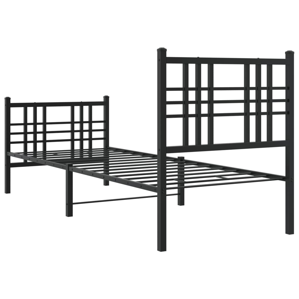 Metal Bed Frame without Mattress with Footboard Black 80x200cm