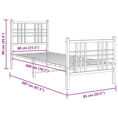 Metal Bed Frame without Mattress with Footboard Black 80x200cm
