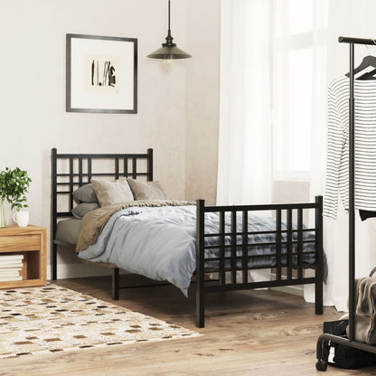 Metal Bed Frame without Mattress with Footboard Black 80x200cm