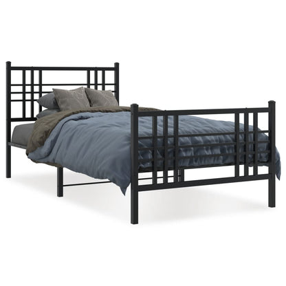 Metal Bed Frame without Mattress with Footboard Black 90x190cm