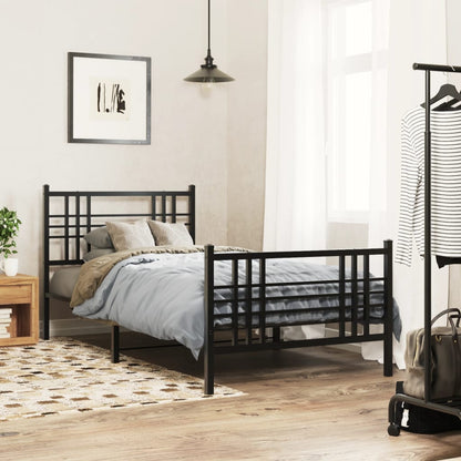 Metal Bed Frame without Mattress with Footboard Black 90x190cm