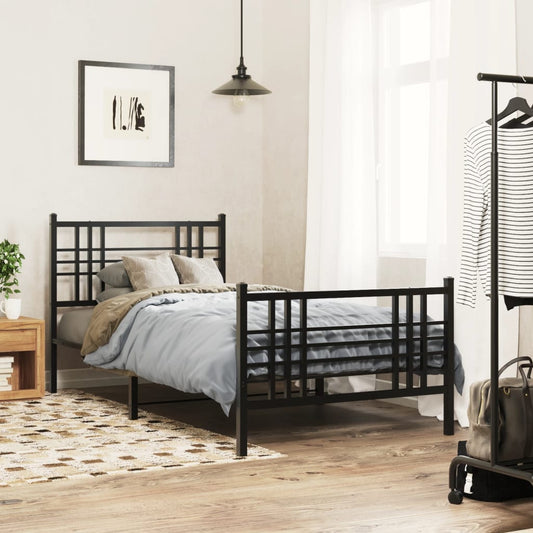 Metal Bed Frame without Mattress with Footboard Black 90x190cm