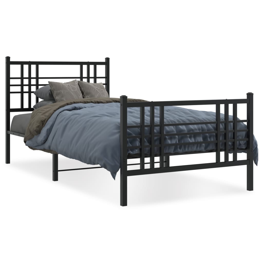 Metal Bed Frame without Mattress with Footboard Black 90x200cm