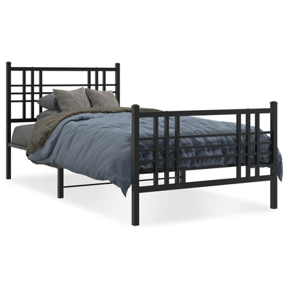 Metal Bed Frame without Mattress with Footboard Black 90x200cm
