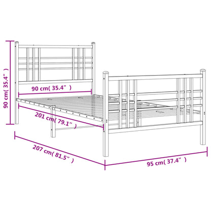 Metal Bed Frame without Mattress with Footboard Black 90x200cm