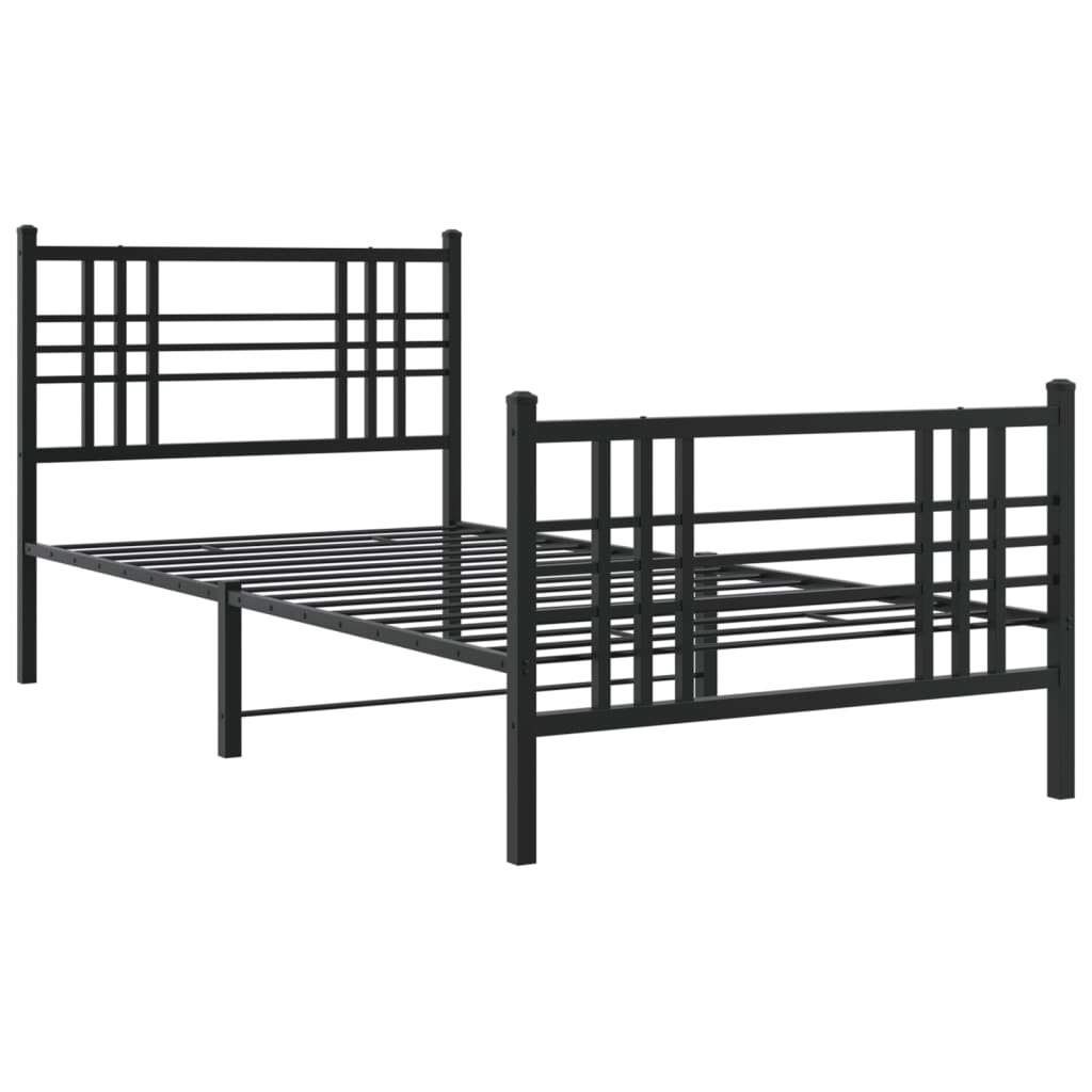 Metal Bed Frame without Mattress with Footboard Black 100x200cm