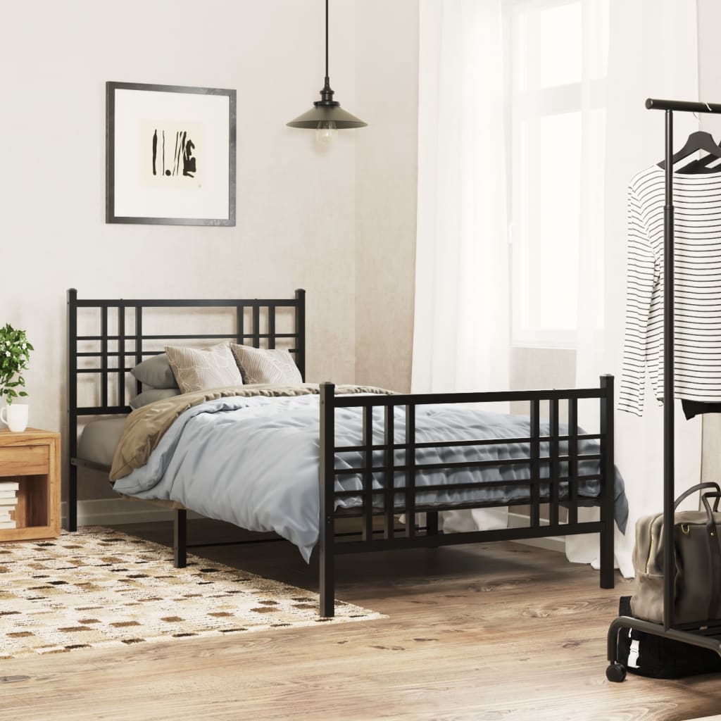 Metal Bed Frame without Mattress with Footboard Black 100x200cm