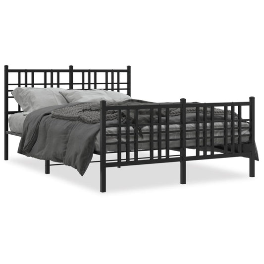 Metal Bed Frame without Mattress with Footboard Black 140x190cm