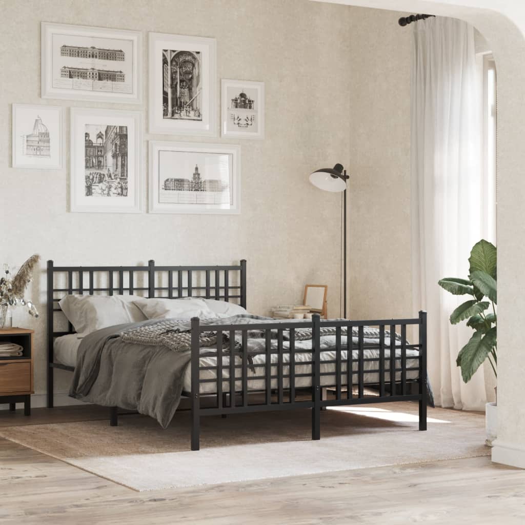 Metal Bed Frame without Mattress with Footboard Black 140x190cm