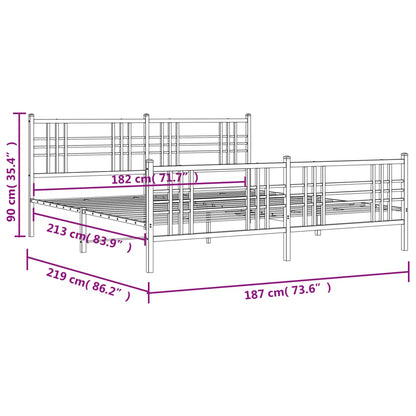 Metal Bed Frame without Mattress with Footboard Black 183x213cm