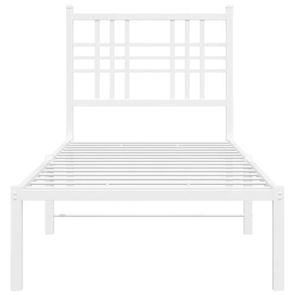 Metal Bed Frame without Mattress with Headboard White 75x190cm