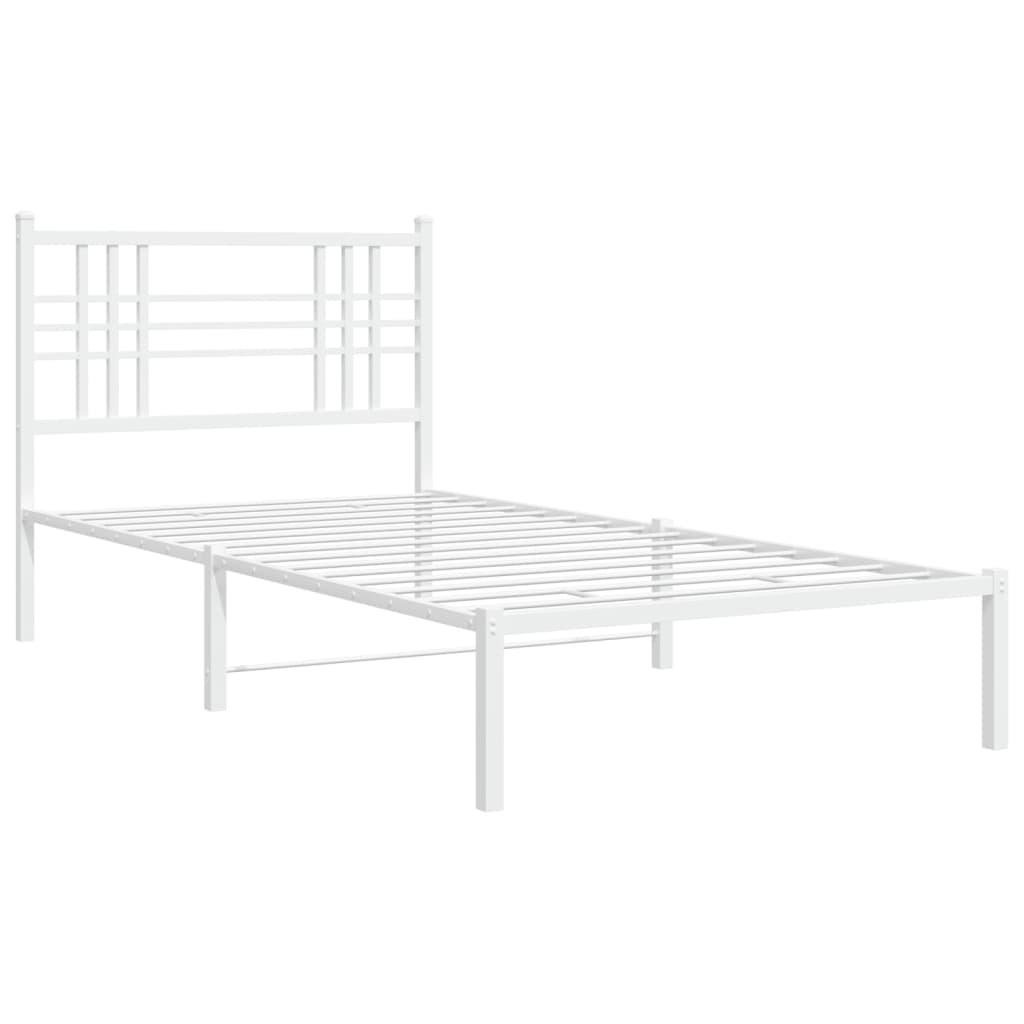 Metal Bed Frame without Mattress with Headboard White 100x200cm