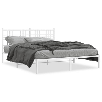 Metal Bed Frame without Mattress with Headboard White 150x200cm