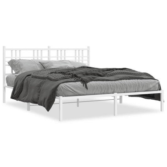 Metal Bed Frame without Mattress with Headboard White 150x200cm