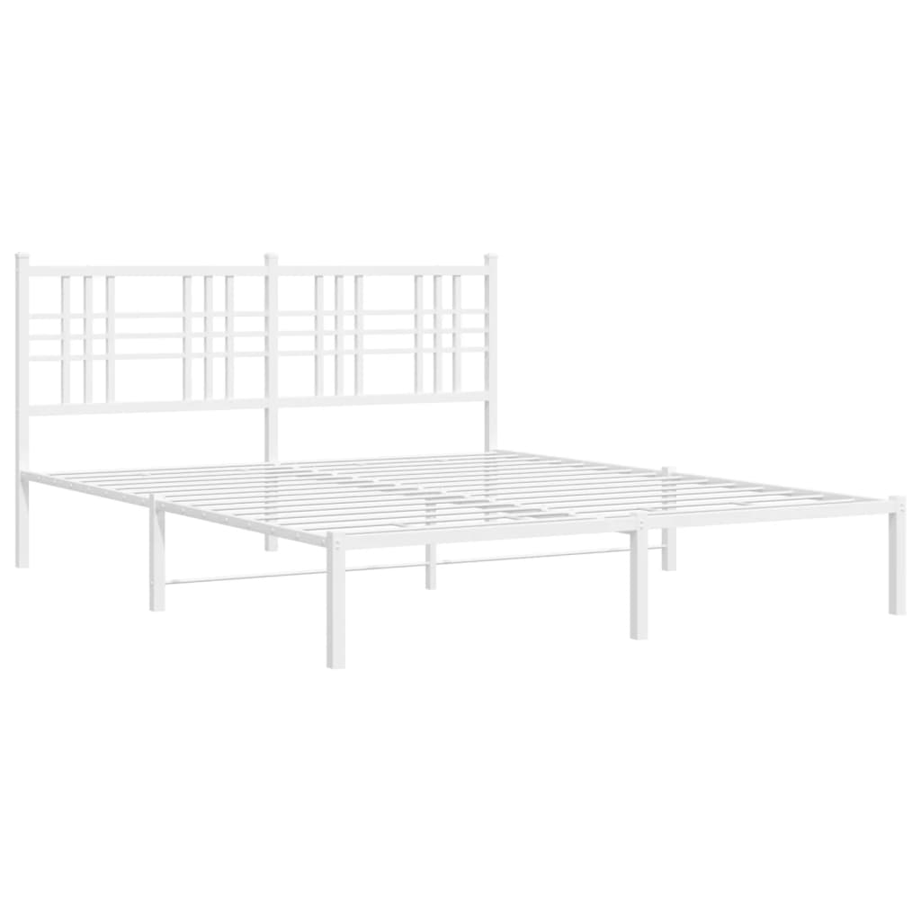 Metal Bed Frame without Mattress with Headboard White 150x200cm