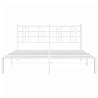 Metal Bed Frame without Mattress with Headboard White 150x200cm