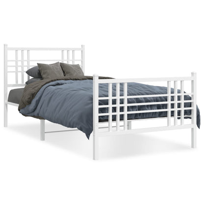Metal Bed Frame without Mattress with Footboard White 90x190cm