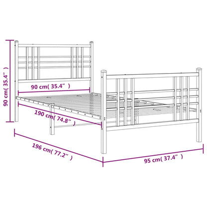 Metal Bed Frame without Mattress with Footboard White 90x190cm
