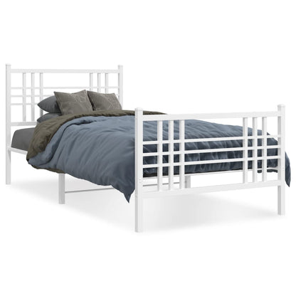 Metal Bed Frame without Mattress with Footboard White 100x200cm