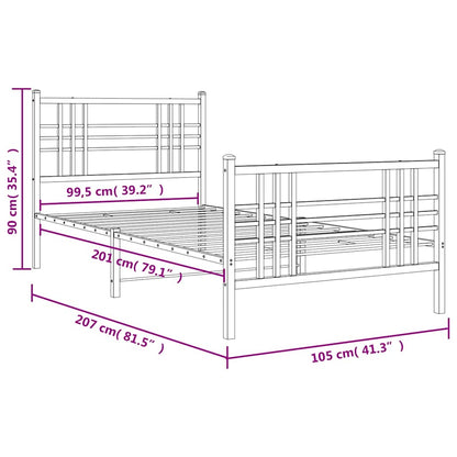 Metal Bed Frame without Mattress with Footboard White 100x200cm