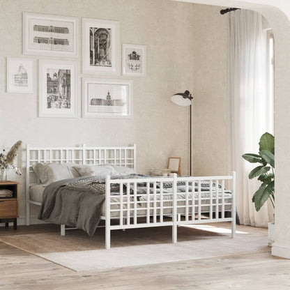 Metal Bed Frame without Mattress with Footboard White 137x190cm