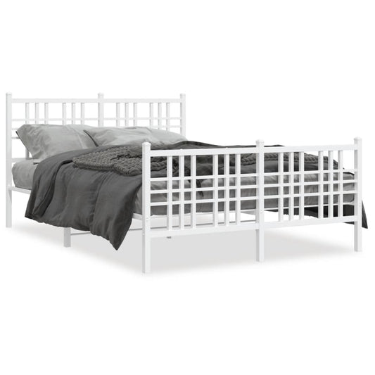 Metal Bed Frame without Mattress with Footboard White 140x190cm