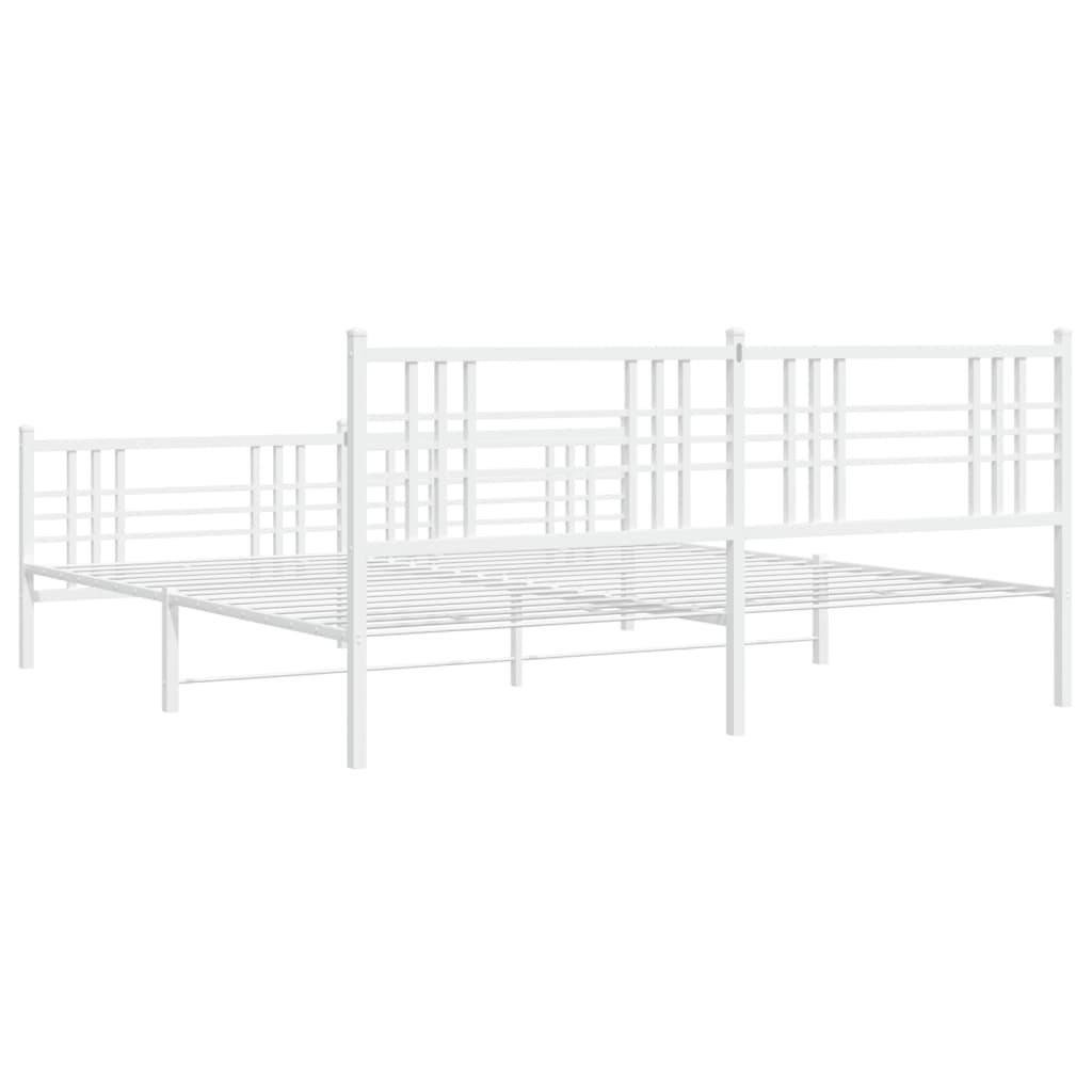 Metal Bed Frame without Mattress with Footboard White 200x200cm
