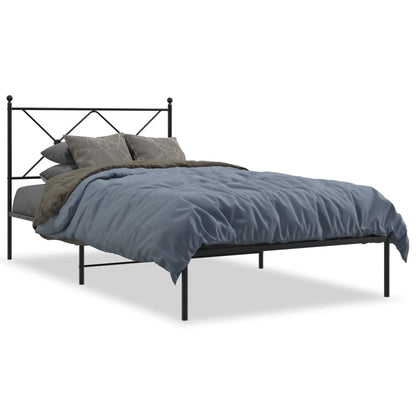 Metal Bed Frame without Mattress with Headboard Black 107x203cm