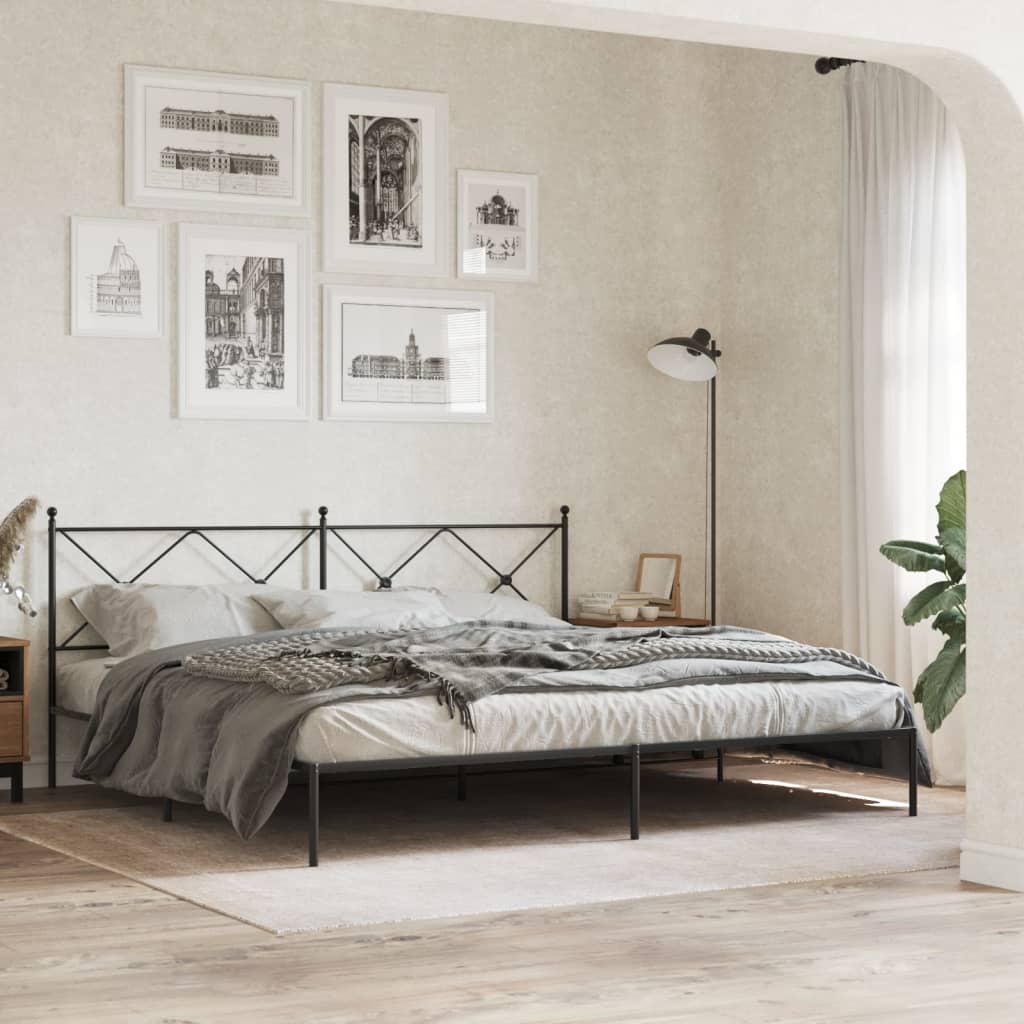 Metal Bed Frame without Mattress with Headboard Black 200x200cm