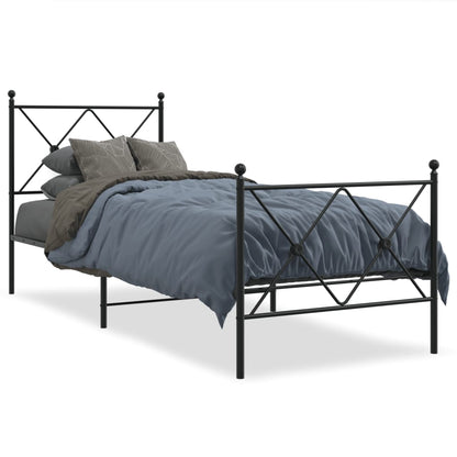 Metal Bed Frame without Mattress with Footboard Black 75x190cm