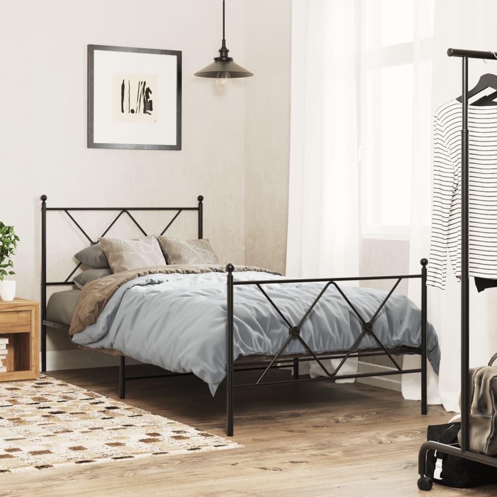 Metal Bed Frame without Mattress with Footboard Black 90x190cm