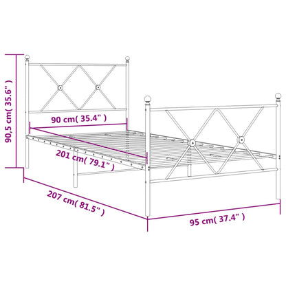 Metal Bed Frame without Mattress with Footboard Black 90x200cm