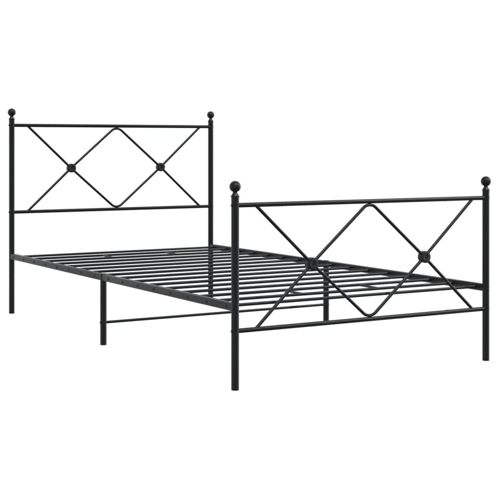 Metal Bed Frame without Mattress with Footboard Black 100x200cm