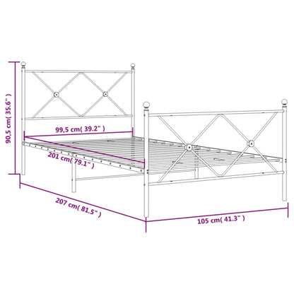 Metal Bed Frame without Mattress with Footboard Black 100x200cm