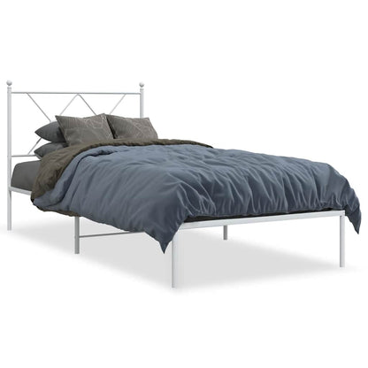 Metal Bed Frame without Mattress with Headboard White 90x190cm